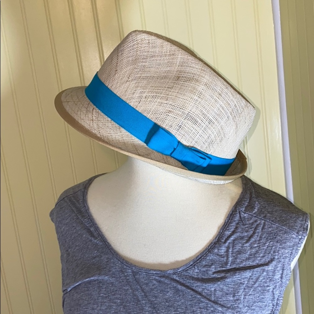 LAUREN BY Ralph Lauren Straw Fredora w/ blue band